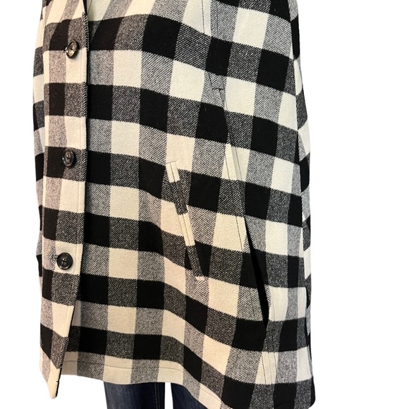 Talbots Buffalo Check Wool Cape Black & White Medium - Picture 6 of 10